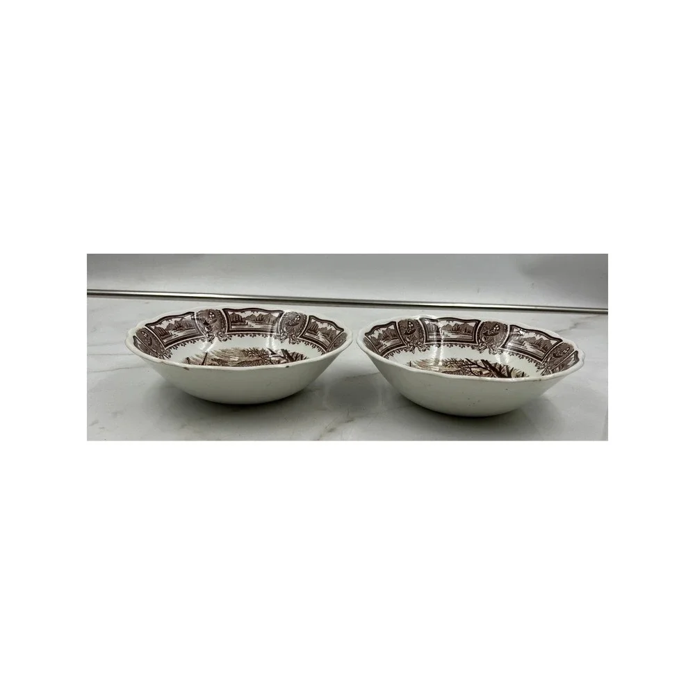 J&G Meakin Americana Style House Ironstone Bowls Brown White Paul Revere Set 2